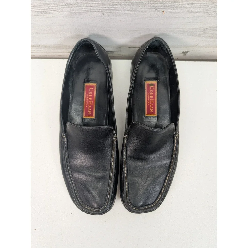 Cole Haan Country Mens Black Leather Loafers Moc Toe Made in Brazil‎ D10249 10B